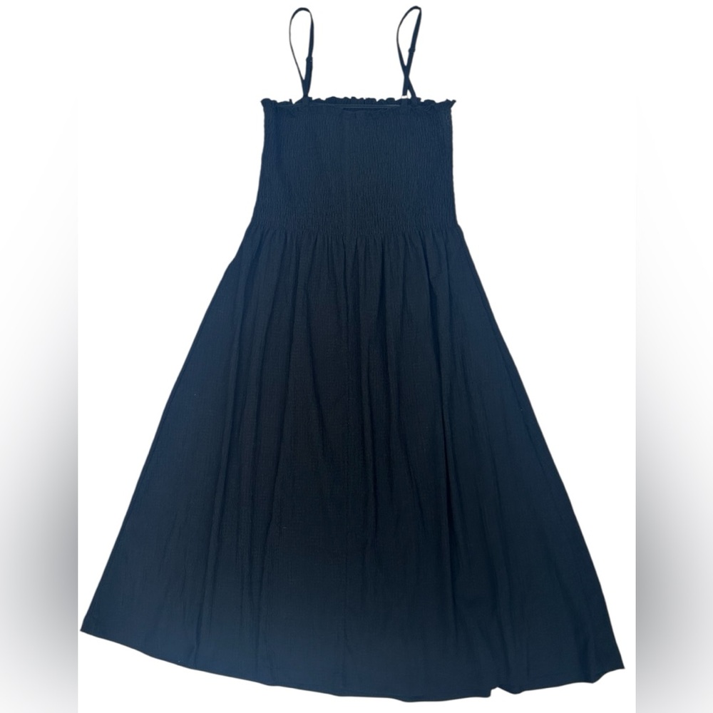 H&M Women’s Sleeveless Adjustable Shoulder Straps Smocked Black Midi Dress - Picture 7 of 8